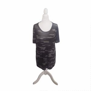 Lucky Brand Large Gray Camouflage Military-Style Cotton Blend Short-Sleeve Top